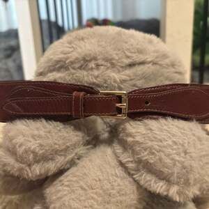 Vintage Omega Brown Leather Skinny Belt Gold Hardware Sz M 28”